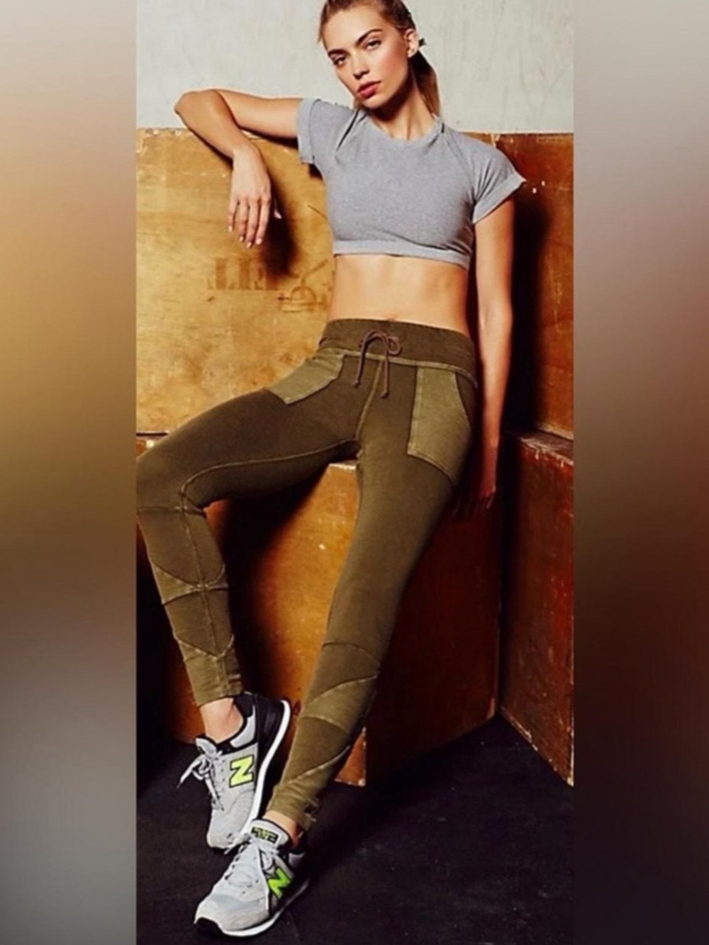 FP Movement Olive Green Kyoto Distressed Patchwork Leggings XS Activewear Gym